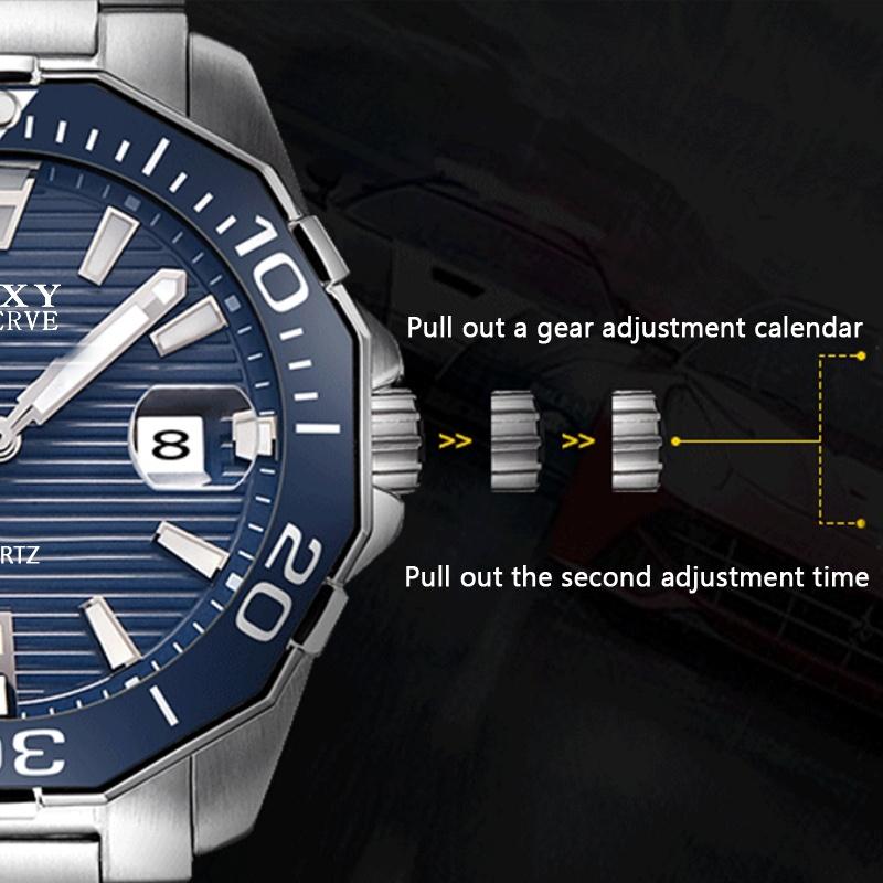 Luxury Fashion Quartz Watch Men Week Date Clock Stainless Steel Sport Watch Men Quartz Wristwatch Christmas Gift for Men