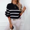 Autumn Winter Vintage Loose Long Sleeve Top Stripe Pullover Knitwear O-Neck Sweater