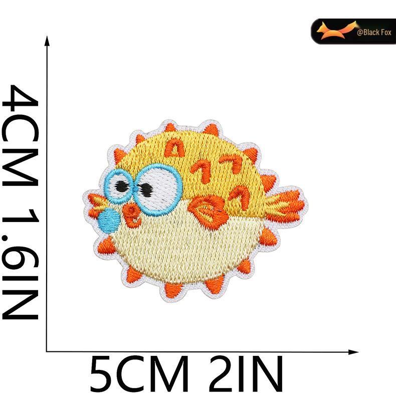 Black Fox Marine Life Cartoon Embroidered Patches for Children's Bags