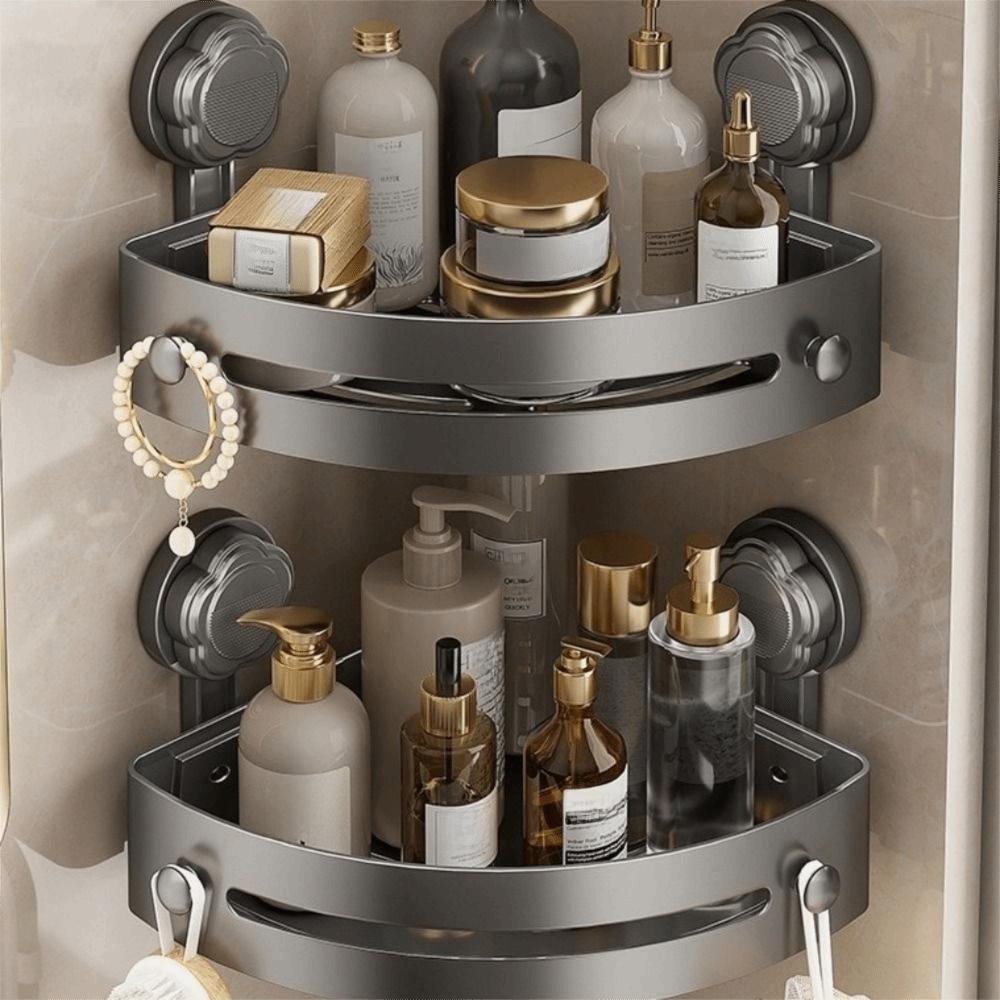 Wall Mounted Storage Organizer Suction Cup Wall Corner Shelf Shampoo Rack Shower Space