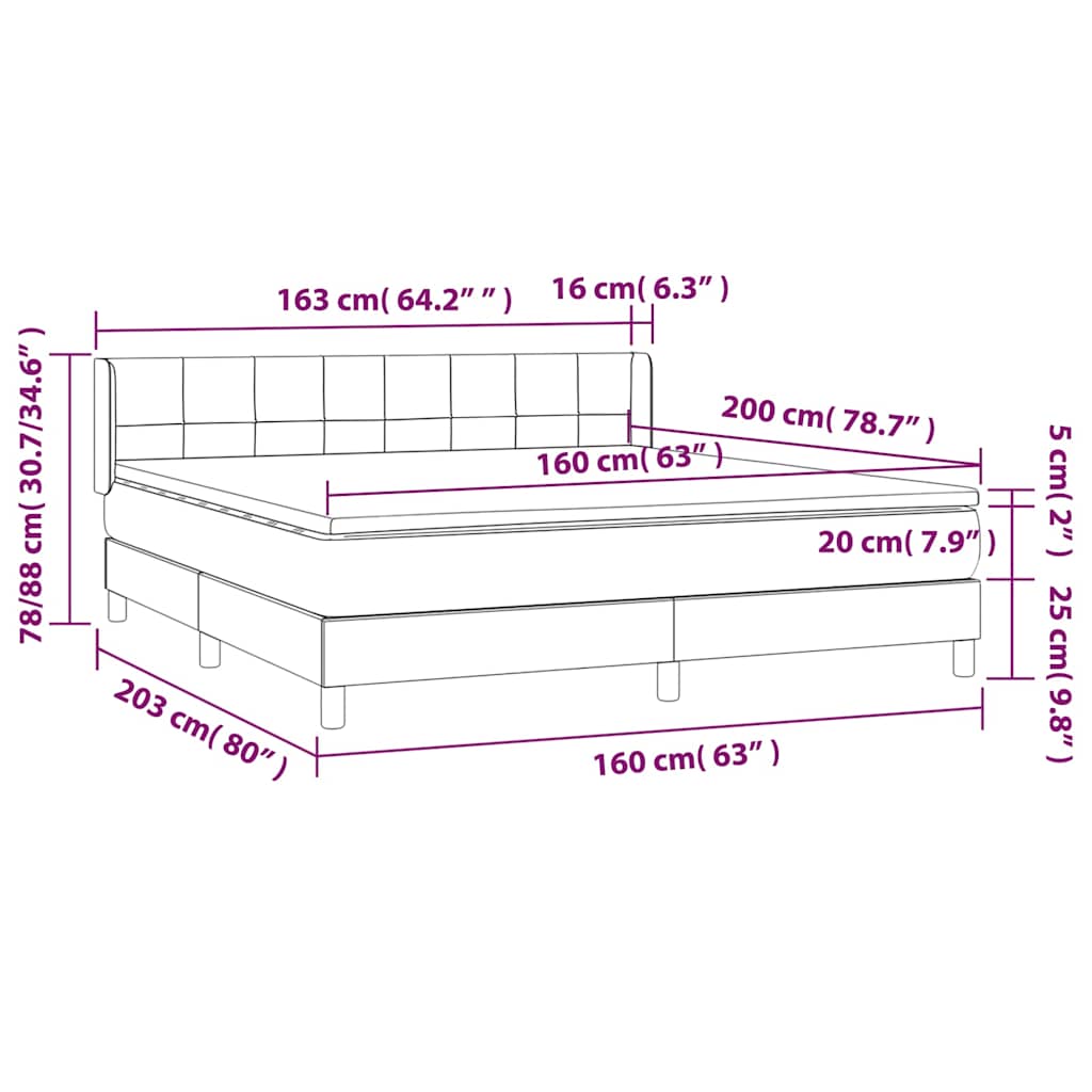 Box Spring Bed with Mattress Dark Brown 160x200 cm Fabric