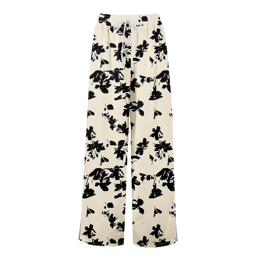 Женские летние брюки-палаццо в стиле бохо с высокой талией, широкие повседневные брюки с цветочным принтом и карманами