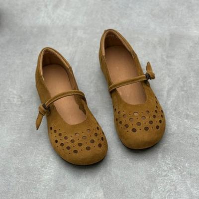 Женские туфли на плоской подошве из натуральной кожи ручной работы, мягкие сандалии из воловьей кожи с круглым носком в стиле ретро