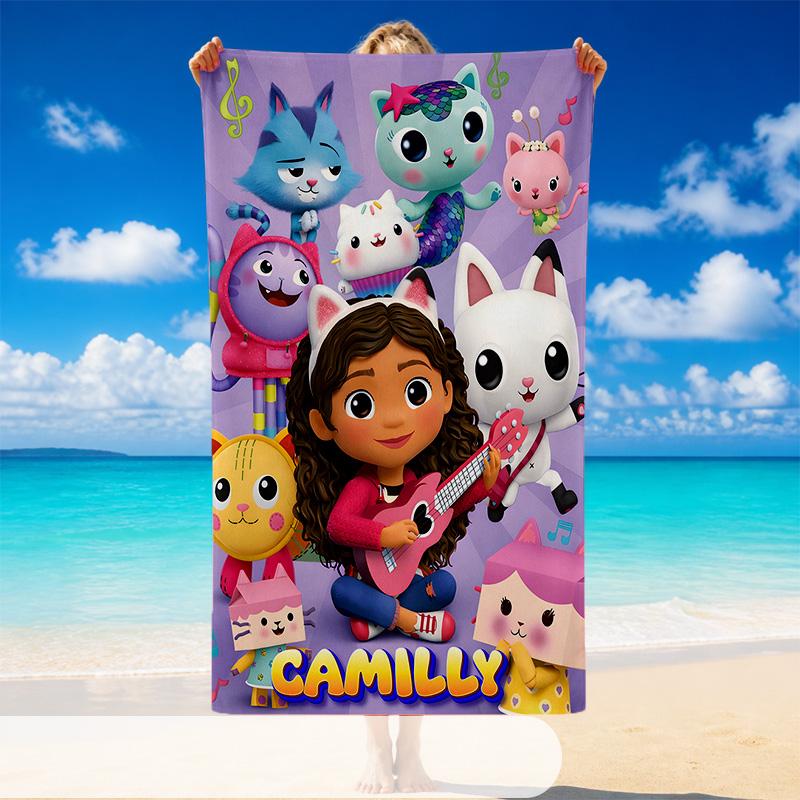 Quick Dry Beach Towel Gabby’s Dollhouse Pattern, Lightweight Absorbent Towel for Pool Beach Vacation Use