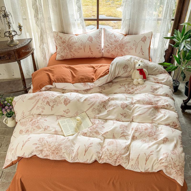 Комплект из четырех предметов из бамбукового хлопка класса А, двухслойной мягкой цветочной марли для мам и малышей - Включает комплект из трех предметов для студенческого общежития