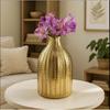 Metal Flower Vase - Elegant Line Hammered Design for Home Decor, Stylish Flower Vases for Living Room, Bedroom, and Office