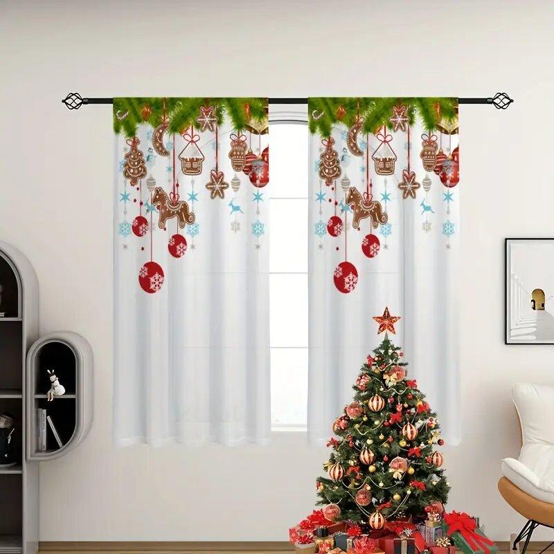 2pcs -Christmas decorations, Christmas trees, Christmas snowflakes print curtains, pole bag curtains, home decoration,