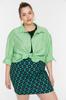 Women's Fashion New Big Size Shirt Green Boyfriend Woven Shirt