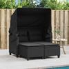 VidaXL 2-Seater Garden Sofa with Canopy and Stools, Patio Seat, Outdoor Balco Terrace Furniture, Black Resin 365781