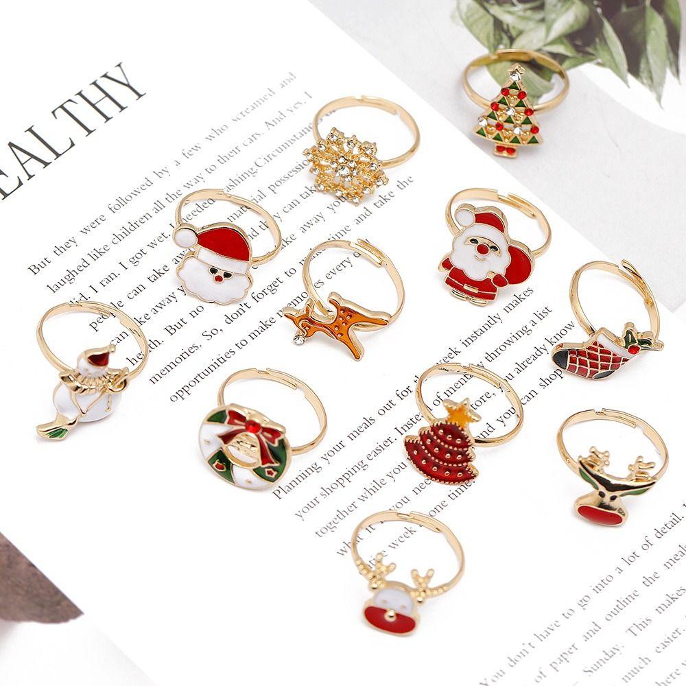 Christmas Tree Christmas Open Ring Dripping Oil Xmas Jewelry Retro Cartoon Lovely Ring Decoration
