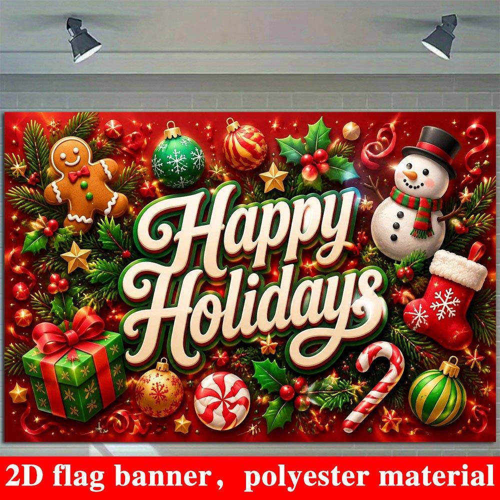 2D Flat Banner, Holiday Themed Backdrop, Gingerbread Men, Snowmen, Christmas Ornaments