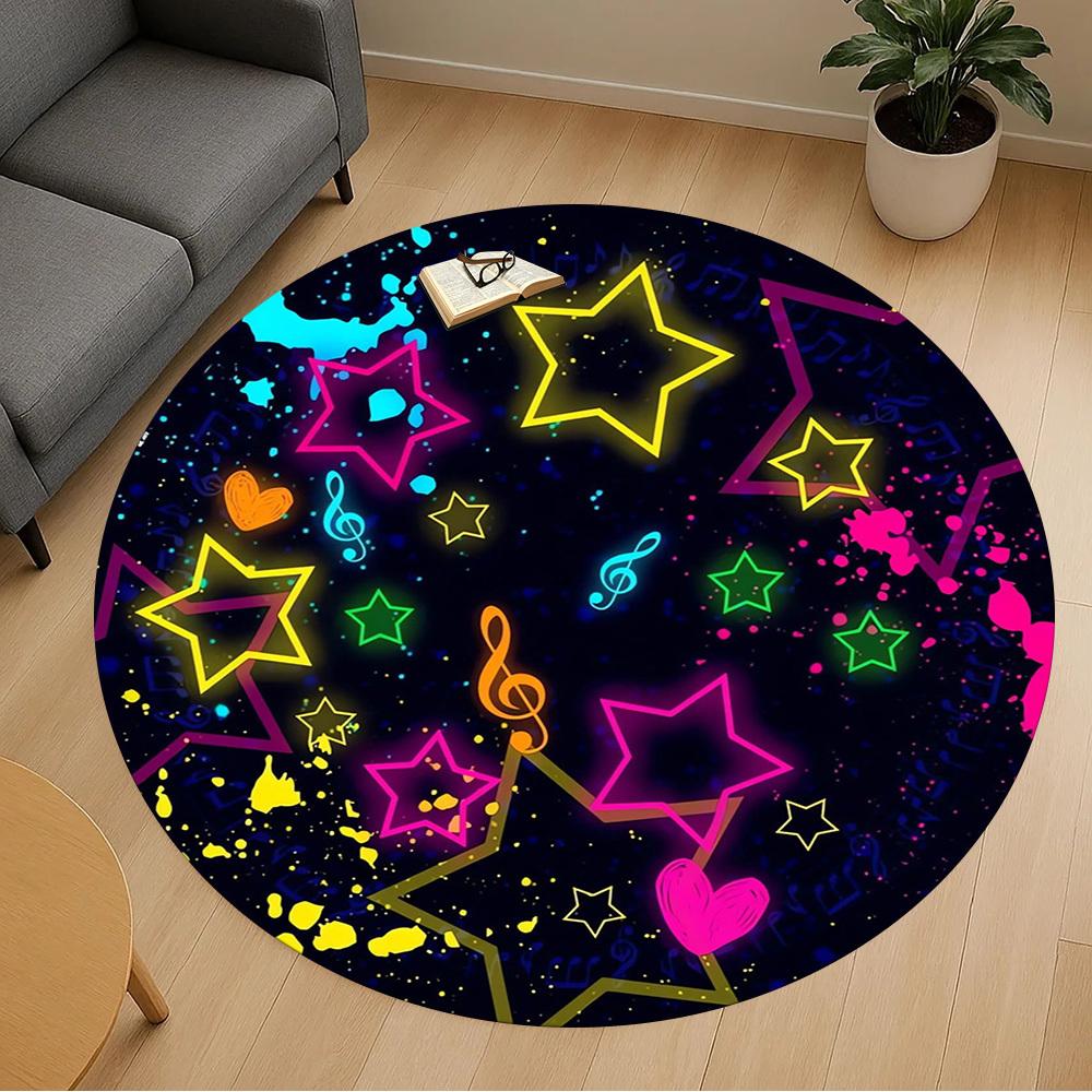 1pc Stars Music Round Chair mat Area Rug - Non-Slip, Floor Mat for Office, Bedroom, home decor Christmas Gift p0811441