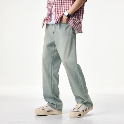 Весенний Прямой Фасон Летние и Весенние Свободные Джинсы с Ледяным Эффектом