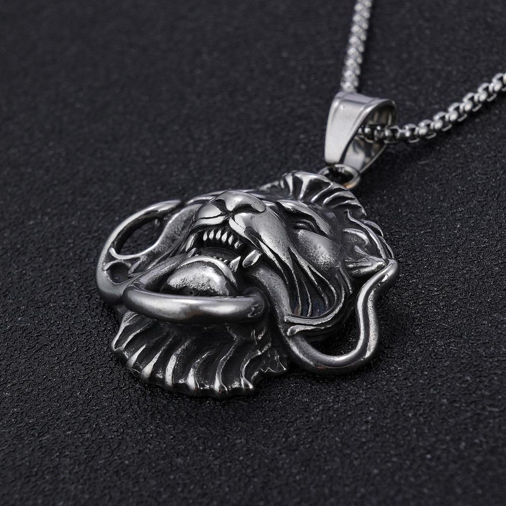 Personality Men Animal Domineer Ring Necklace Lion Head Pendant