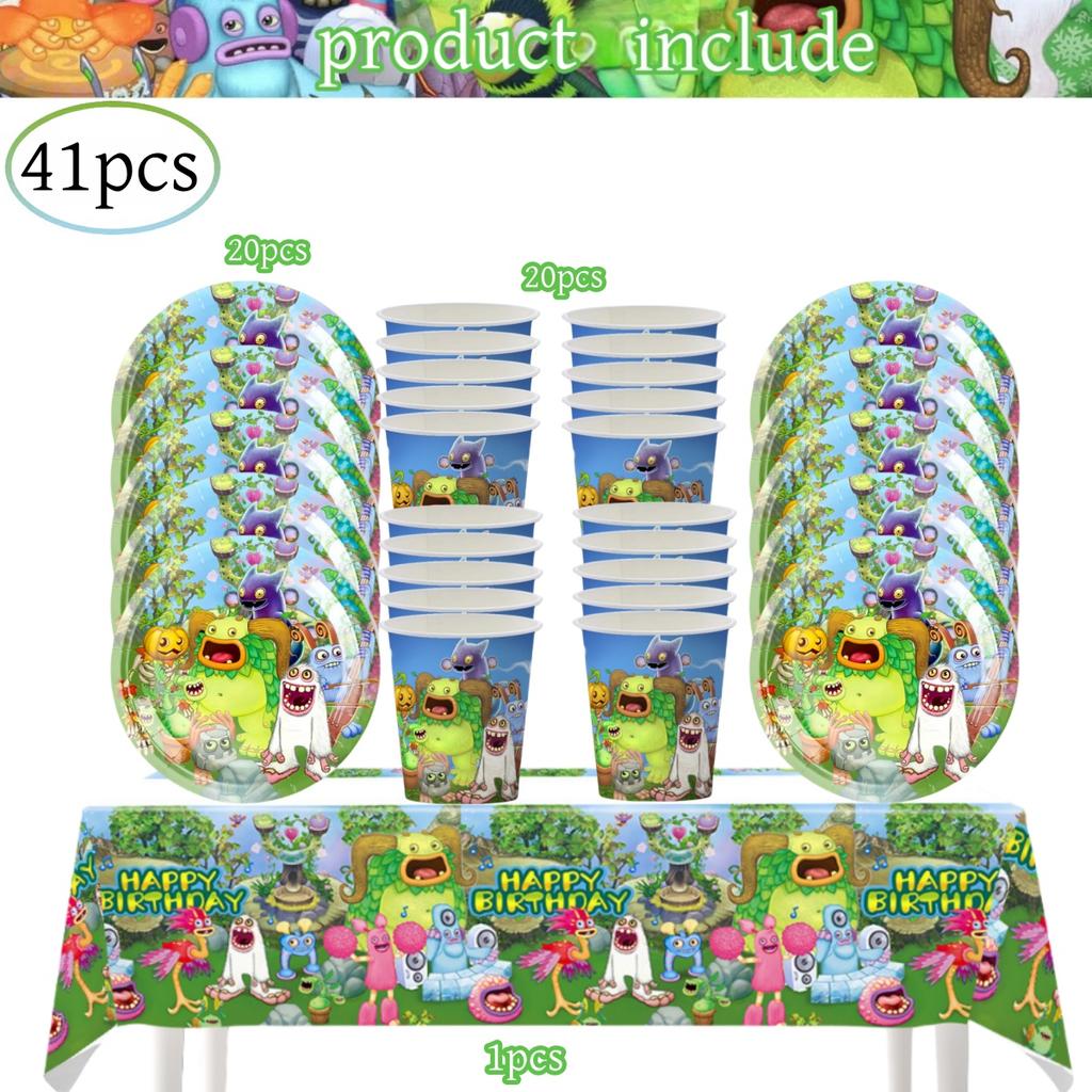 Декор на День Рождения My Singing Monsters на 20 человек Одноразовая Посуда Скатерть Тарелка Детский Праздник Подарок для Детей Мальчишник Товары для Вечеринки