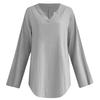 Women's Cotton Linen Solid Color Long Sleeve Shirt V-Neck Loose Blouse Pullover Top