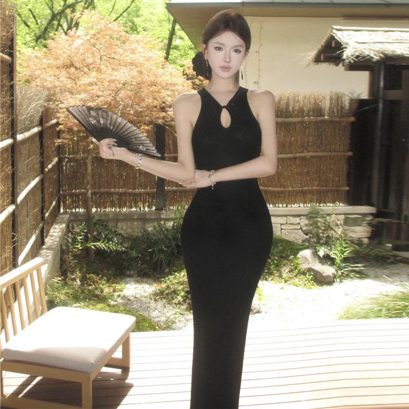 Женское новое китайское чистое желание без рукавов тонкое трикотажное платье женское