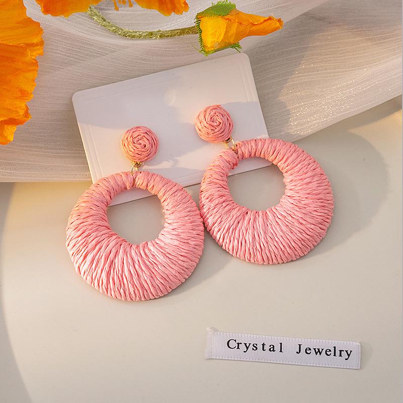 Богемные круглые серьги из разноцветной рафии ручной работы для женщин