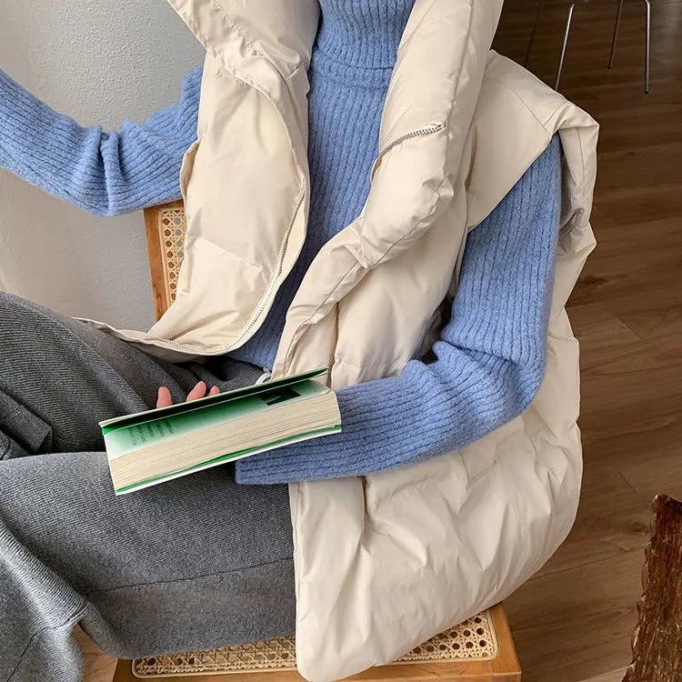 Women's Autumn and Winter Solid Color Loose Down Cotton Vest Standing Collar Casual Comfortable Jacket