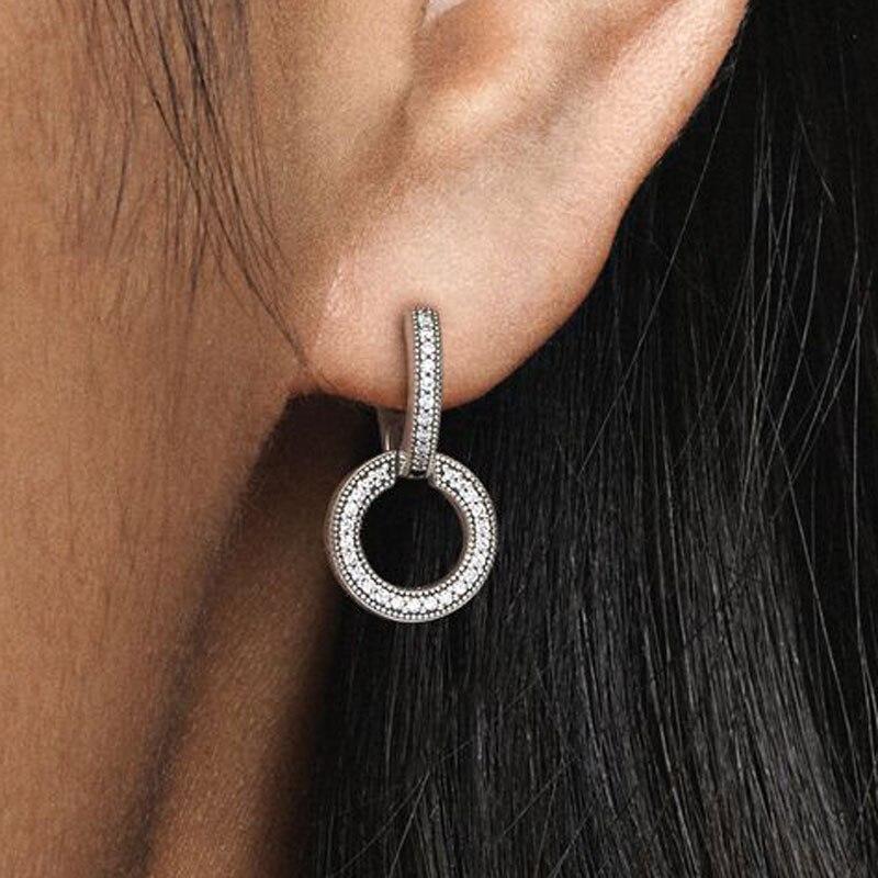New 925 Sterling Silver Pendiente Sparkling Double Hoop Earrings For Women Fit Original Charm Earrings Fine Jewelry