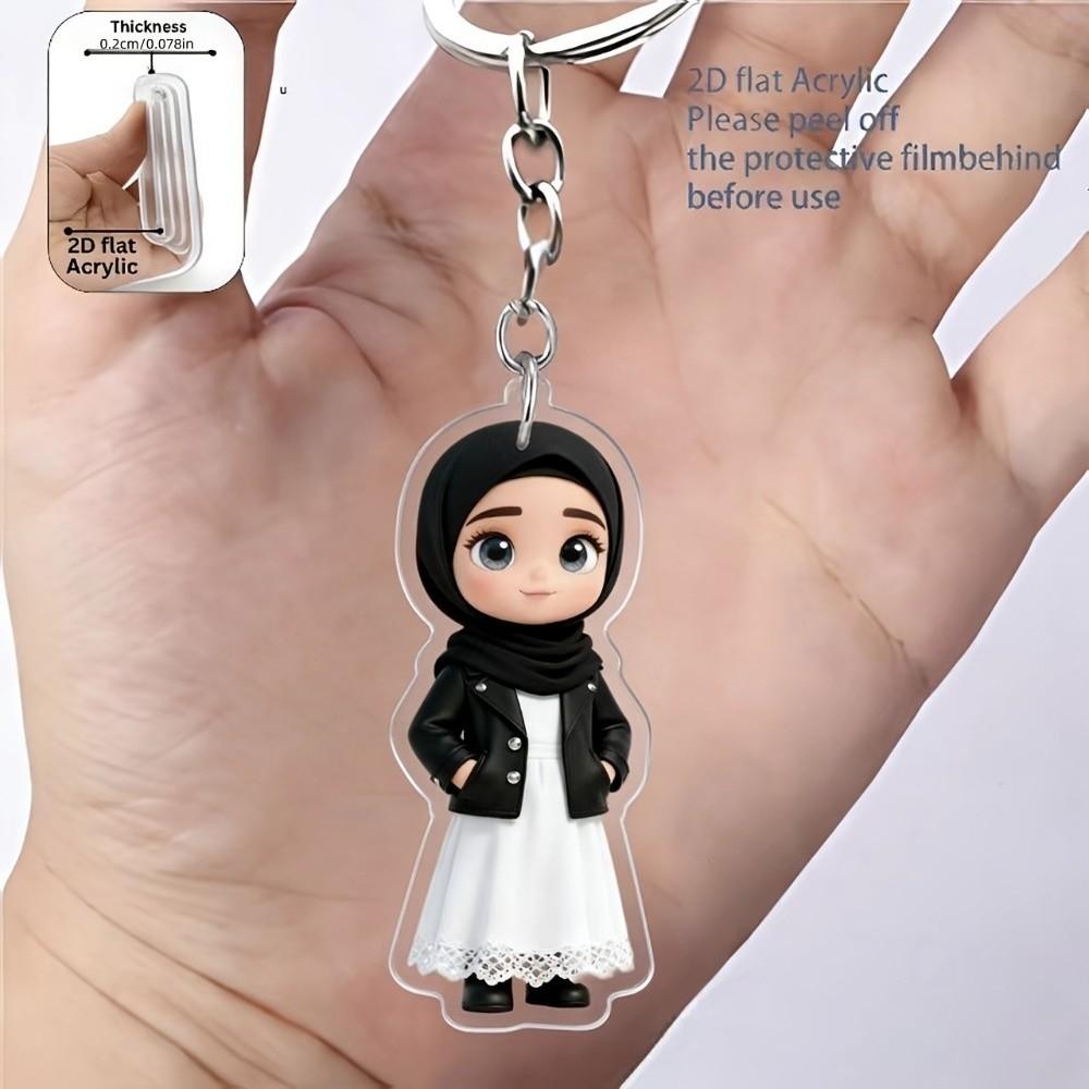 Acrylic Material Hijab Girl Keychain Lightweight Cartoon Key Pendant Car Key Decoration