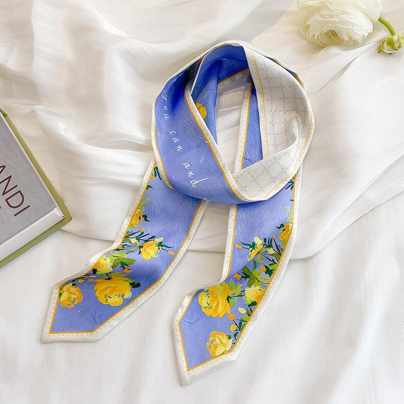 Высококачественная повязка для волос, платок на шею с шелковистой текстурой, женский шарф, длинные узкие повязки на голову, милые шарфы-галстуки, роскошный принт, шарф для сумки для леди
