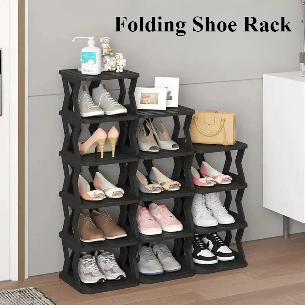 Folding Shoe Rack Portable Easy Assembly Doorway Corridor Narrow Style Shoe Cabinet Small Footprint Dormitory Organize Racks