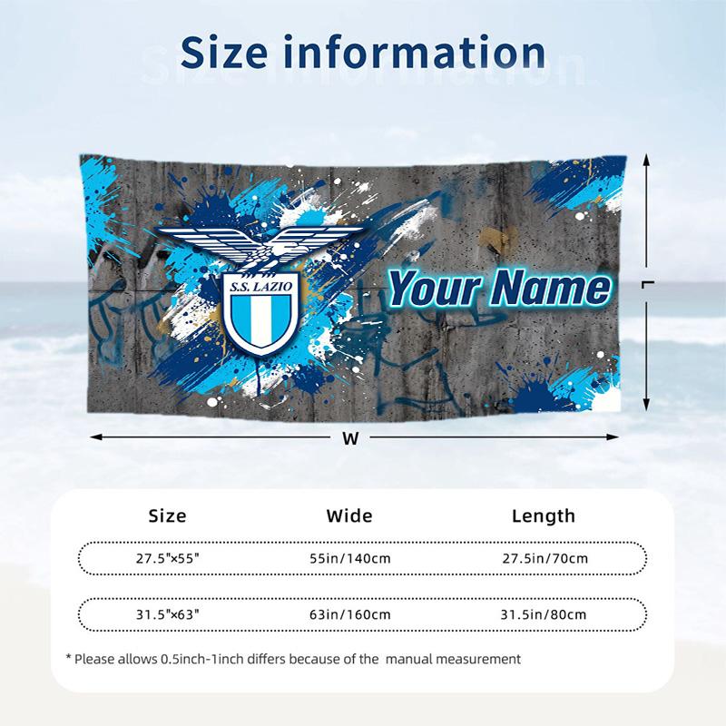 Custom Text Beach Towel, Soft Absorbent Swimming Multi-use TowelLazio FC