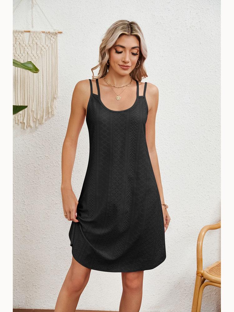 2025 Лето Круглый вырез Без рукавов Однотонные повседневные платья Холтер Женская модная элегантная женская одежда