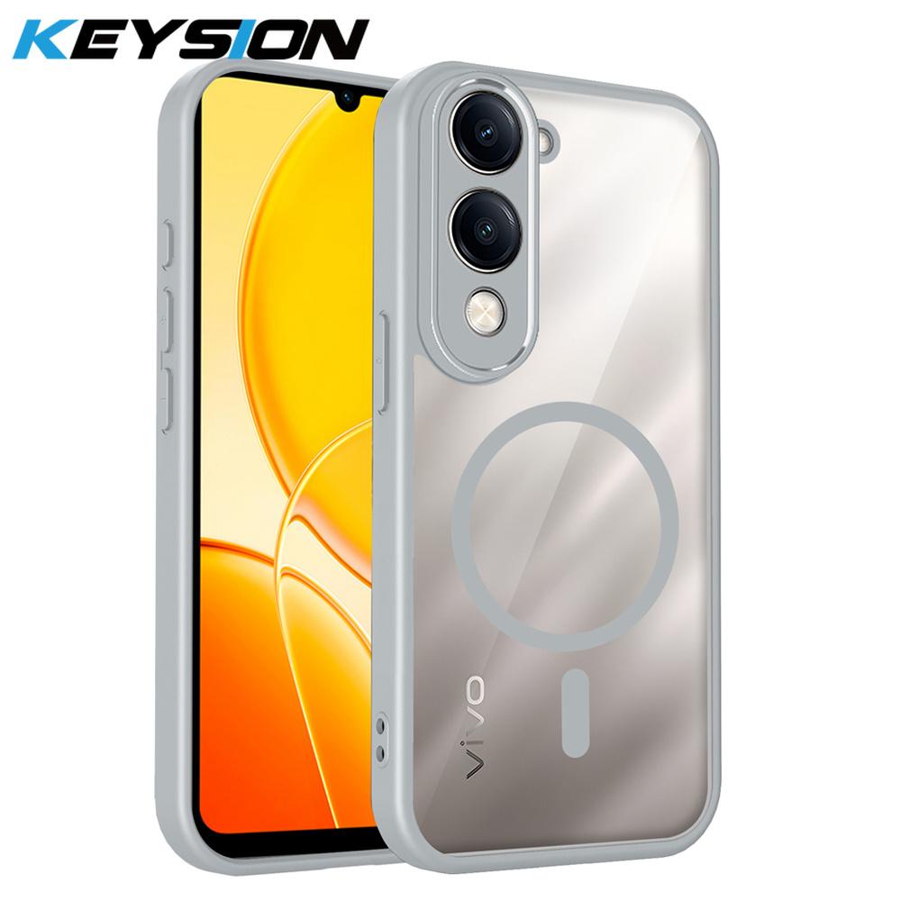KEYSION Transparent Magnetic Phone Case for VIVO Y04 Y04s Soft Silicone+PC HD Clear Shockproof Back Cover for VIVO Y29s Y29t 5G