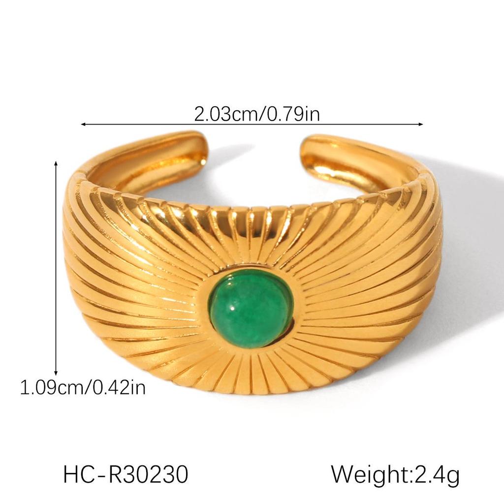 Women's Colorfast Retro Stainless Steel Ring with Natural Stone, Open & Versatile Titanium Steel Design