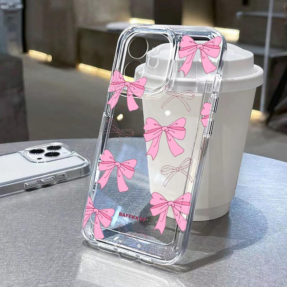 Cute Bow Phone Case For iPhone 11 Case iPhone 15 13 12 14 16 Pro Max X XR XS 7 8 Plus SE Love Heart Shockproof Cover Funda
