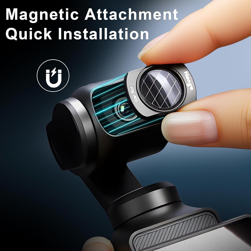 Haoge Magnetic Filter Set for DJI Osmo Pocket 3, includes 1/4 Black Diffuse, Light Pulse Reduction Filter, Variable ND 2-32, LCD Screen Protector, and