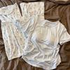 Sin Glee ins style simple chest short-sleeved pajamas women can wear casual trousers loungewear suit in summer