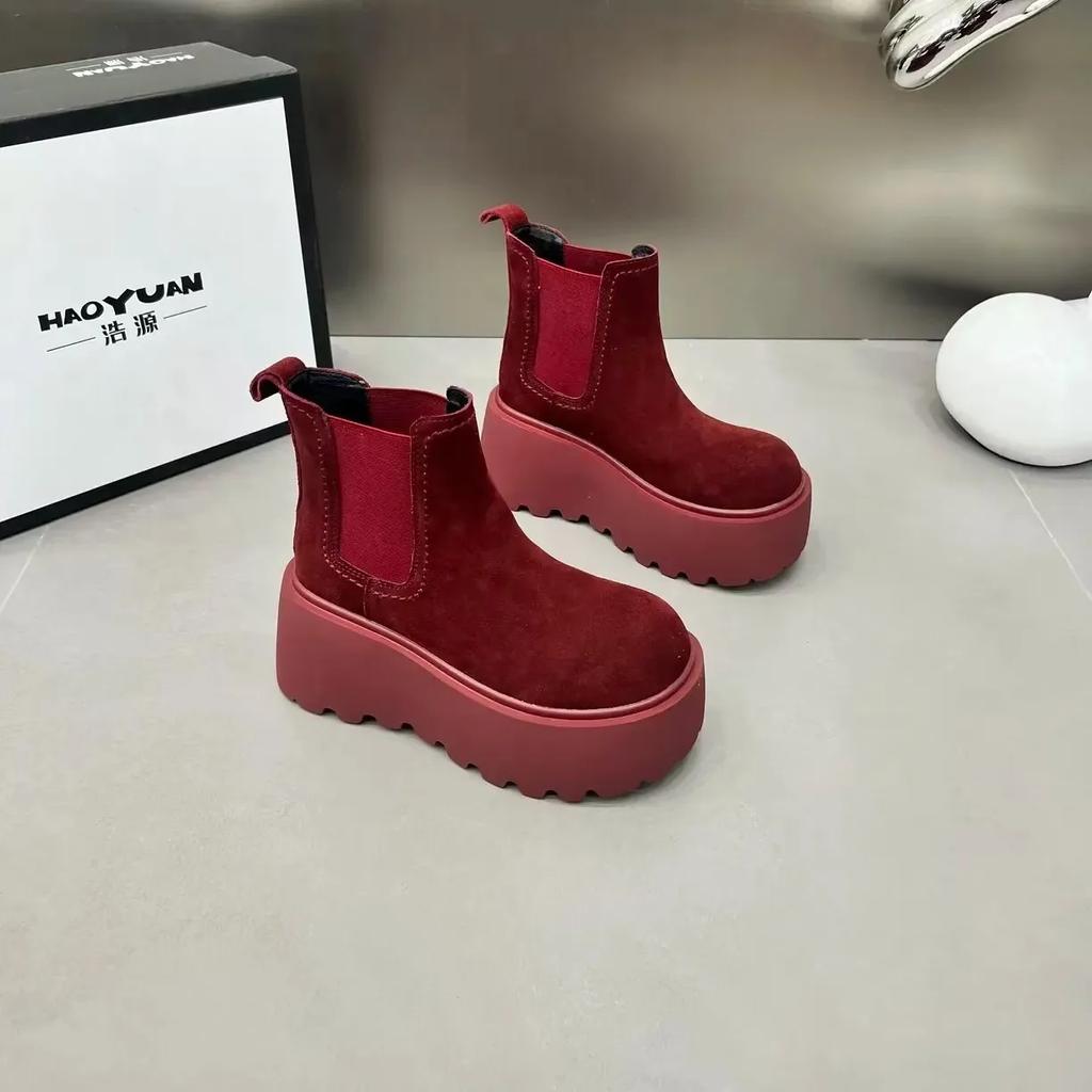 Ботильоны на платформе для снега для женщин, замшевые туфли на плоской подошве, женская обувь 2024 года, тренд, готика, зима, новая классика, мода, мотоциклетные ботинки для женщин