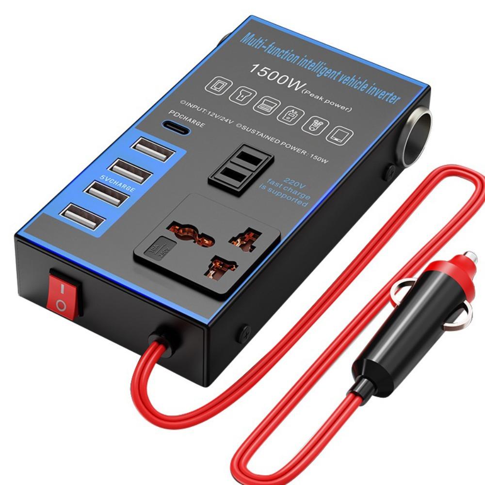 Портативный Универсальный Автомобильный Инвертор DC 12V/24V в AC 220V Высокомощный Автомобильный Преобразователь Розетка 4 USB/PD 1500W Адаптер Питания