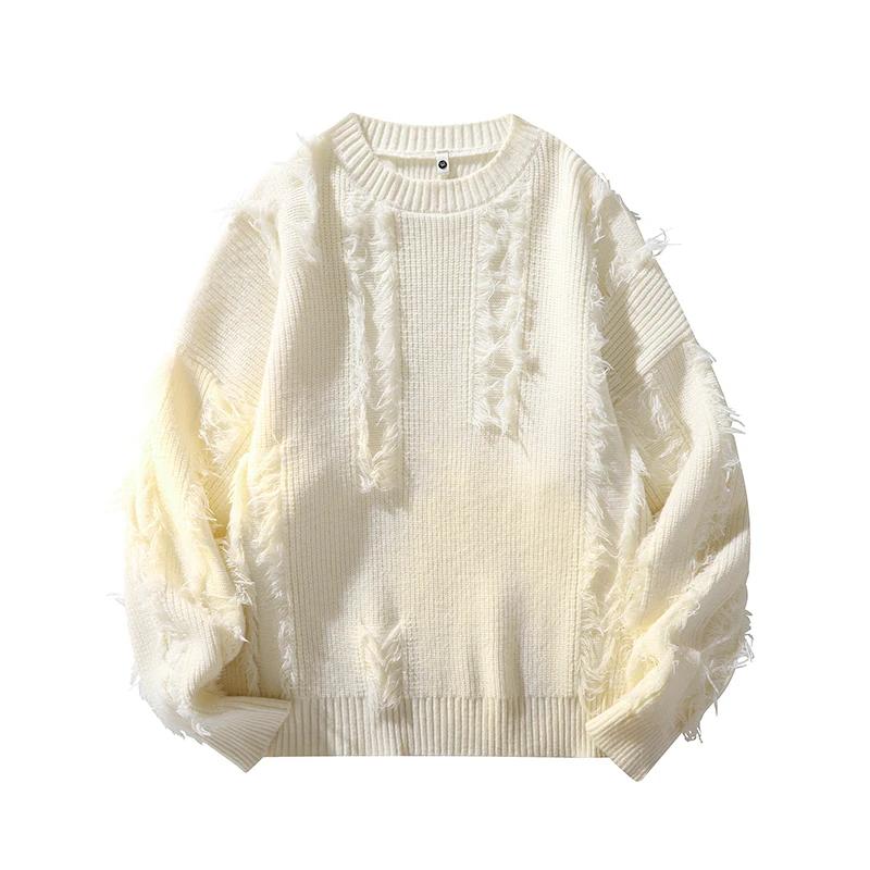 Мужской свитер с круглым вырезом, свободный, в стиле ретро, осень-зима 2025, мужской свитер с кисточками в корейском стиле, мужской толстый теплый ленивый пуловер, мужской вязаный топ