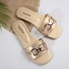 Women's New Fashion Slippers, Classic Temperament, Versatile Solid Color, Metal Decoration Square Head Flat Sandals