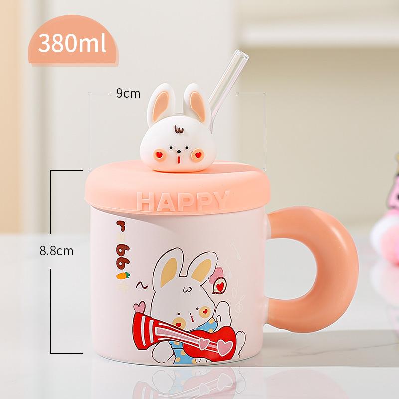 Милый кролик с крышкой и соломенной чашкой, мультяшная дорогая большая емкость, сувенирная кружка для девушек и пар, керамический набор чашек
