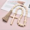 Wood Bead Garland with Tassels Farmhouse Beads Religious Wood Bead
