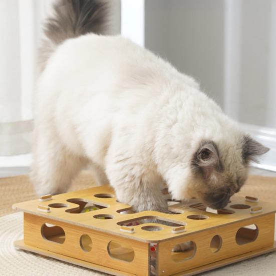 Cat Enrichment Maze Box Nail File Box with 4 Bell Balls Interactive Puzzle Toy Scratch Enrichment Box Improves Intelligence Reduces Boredom for