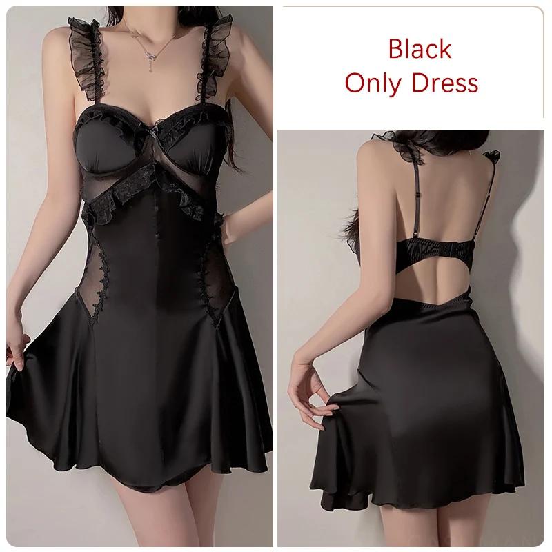 Cute Women's Pajamas Sexy Lace Suspender Dress with Bra Padded Mini Backless Nightgown for Women