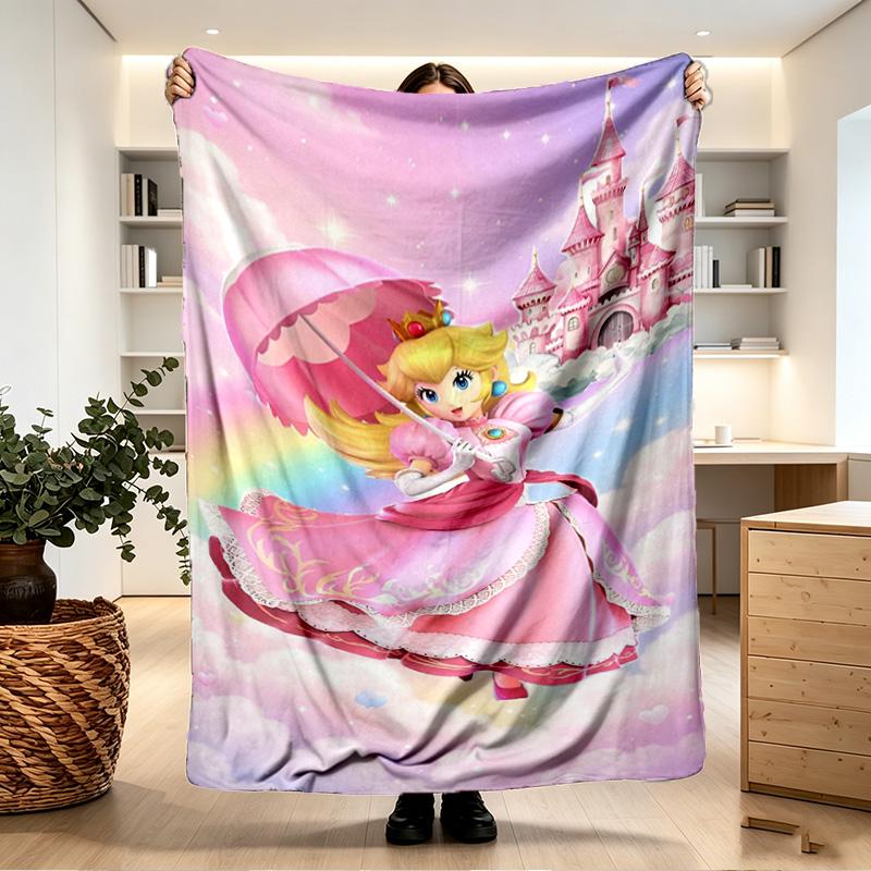 Princess Peach Toadstool Print Blanket - Soft & Comfortable, for Bedroom, Travel, Sofa, Home Decoration - Birthday Christmas Gift for Friend