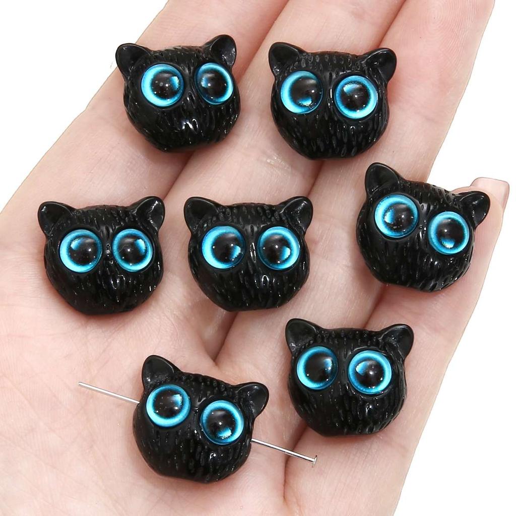 One Acrylic Bead Cartoon Big Eyes Black Cat Beads Wake Lion Carved Beads for DIY Bracelet Craft Jewelry Making