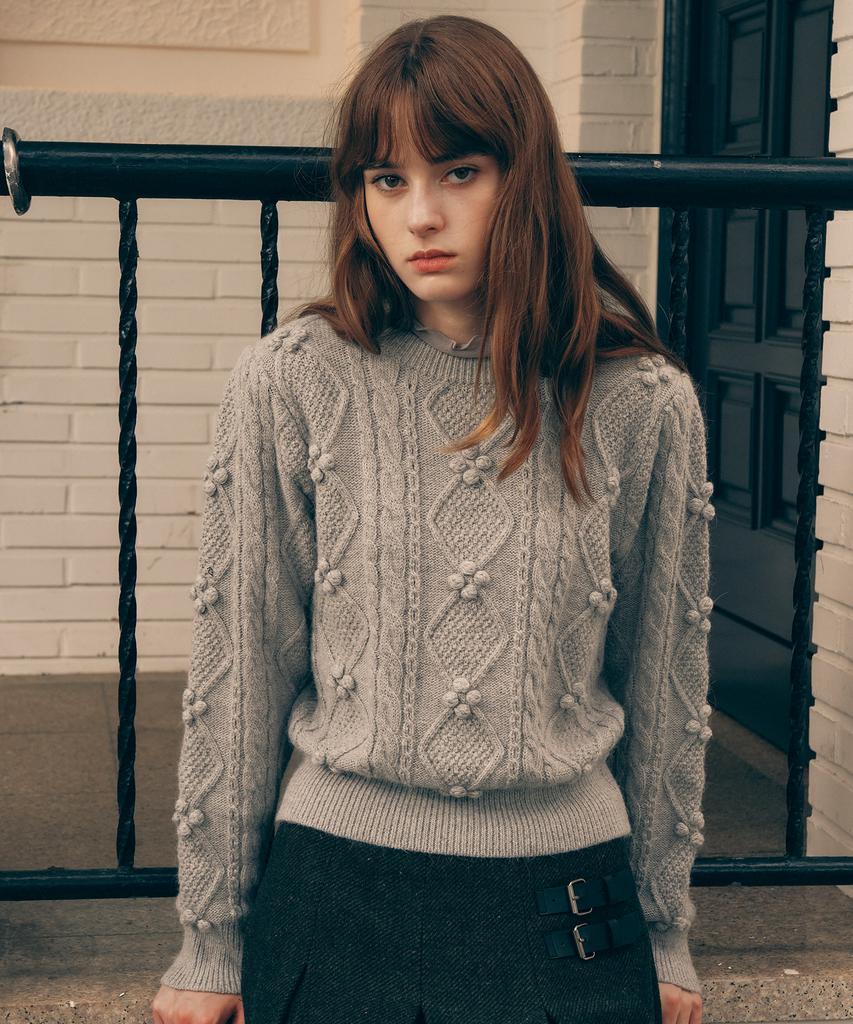 ROLAROLA Pompom Cable Knit Gray