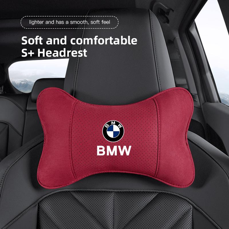 Car Seat Headrest Soft Suede Neck Pillow For BMW F30 F10 E90 F20 E46 E60 E70 E39 E36 E87 G20 Auto Interior Aaccessories keychain FR7
