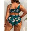 Europe and The United States New Women's Large Size Split Bikini Digital Printing Gather Fashion Swimsuit