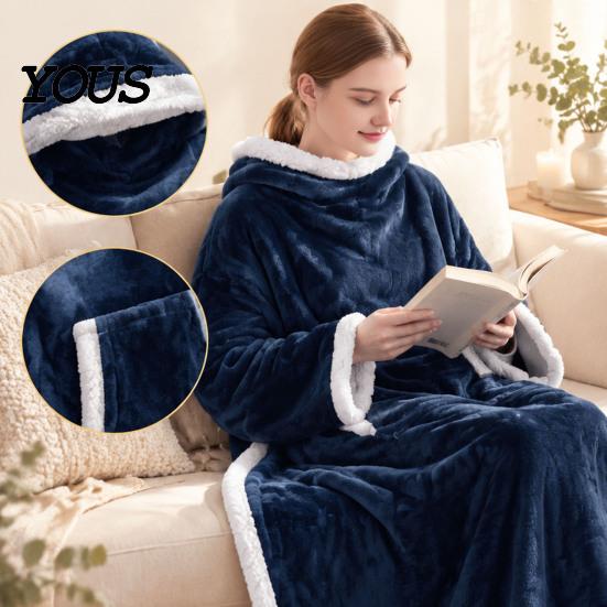 Fleece deka na zdřímnutí, flanelová, nositelná se rukávy, pro dospělé, zimní klokaní kapsa, měkký útulný plyšový přehoz, na chladné dny, pro domácí pohodu, sledování televize