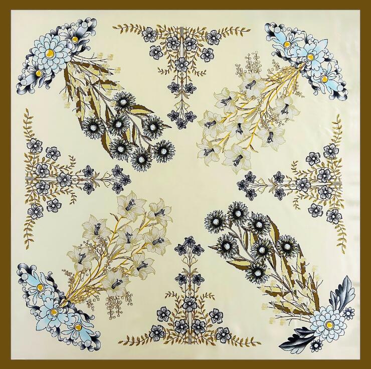 NEW 90*90cm Luxury Brand Women Silk Scarves Plaid Horse Square Scarves Spring Summer Shawls For Ladies