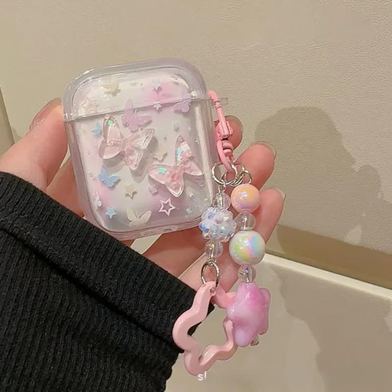3D градиентный узор с бабочками и цветами Чехол для наушников AirPods 4 3 2 1 Pro2 Жесткий ПК чехол для AirPods 4 4-го Pro 2-го Coque FundasЦветочный кулон